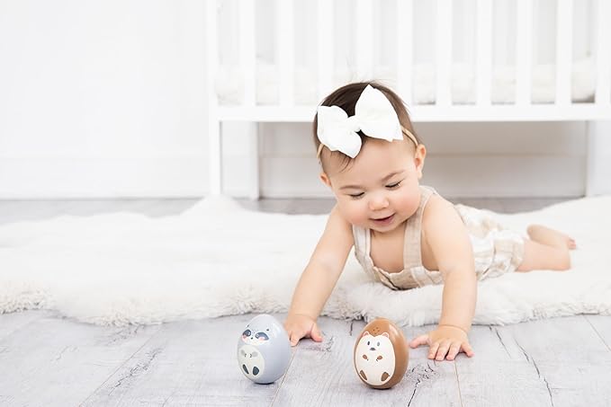 Pearhead Wooden Wobble Toy Set, Baby Tummy Time Montessori Toy, for Babies 6+ Months, Wobbler Toys for Learning, Baby Development Toy for Infants and Toddlers