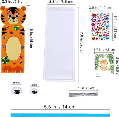 Winlyn 32 Sets Jungle Animal Craft Kits DIY Jungle Safari Zoo Wild Animal Bookmarks Decorations Art Sets Tiger Lion Zebra Foam Stickers for Kids Classroom Activities Reading Rewards Party Favors