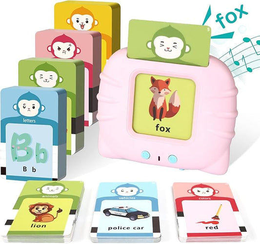 Toddlers Talking Flash Cards with American Accent & 256 Sight Words, Pocket Speech for 4 5 Years Old, Montessori Sensory Kit, Speech Therapy Toys, Kids Birthday Gift（256 Words Pink