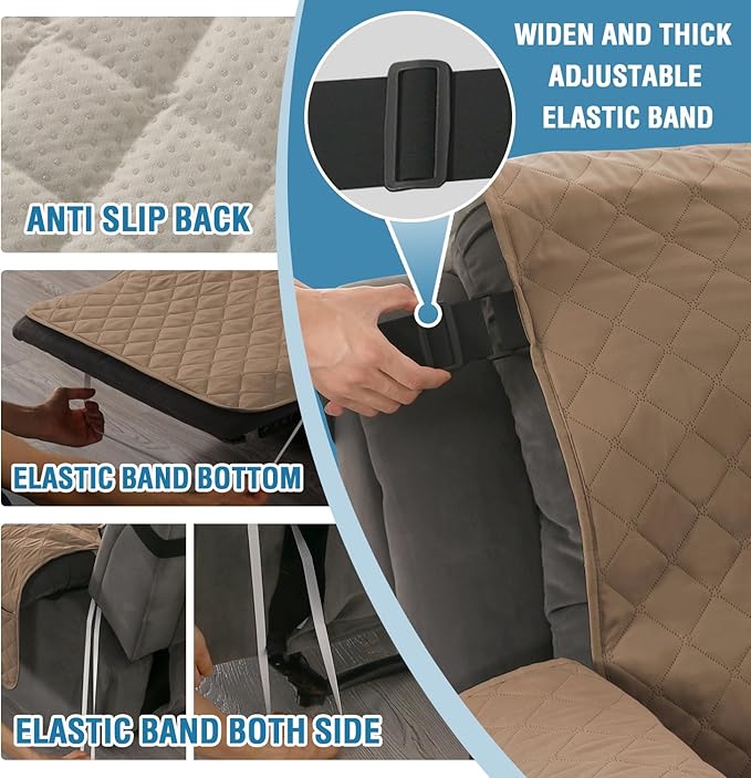 H.VERSAILTEX 100% Waterproof Recliner Sofa Cover Recliner Couch Cover for 3 seat Non Slip Reclining Couch Cover for Dog Washable Furniture Protector with Elastic Straps(Recliner Sofa, French Oak)