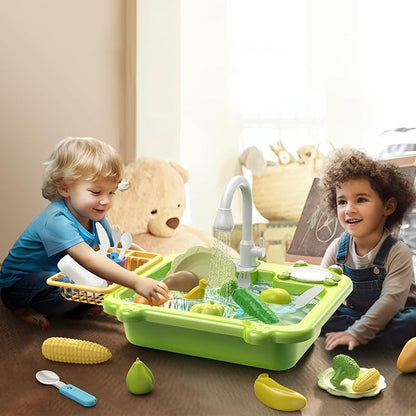 Play Sink with Running Water, Toddler Toy Sink with Electric Faucet & Play Kitchen Accessories, Pretend Play Toys, Play Dishwasher Water Toys for Toddlers Kids Boy Girl Birthday Gift