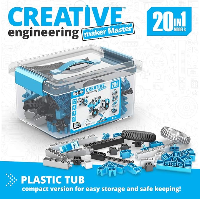 Engino Toys Creative Engineering STEM Maker Master 20-Model Set, Think and Build in 3D Space, Activities and Experiments, African Safari, Jupiter, Saturn, Home Learning, for Ages 7+