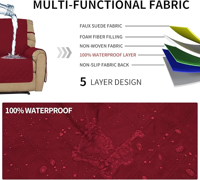 Easy-Going Sofa Slipcover Waterproof Oversized Recliner Chair Cover Non-Slip Fabric Couch Cover for Living Room Washable Furniture Protector for Pets Kids Dog (Oversized Recliner, Christmas Red)
