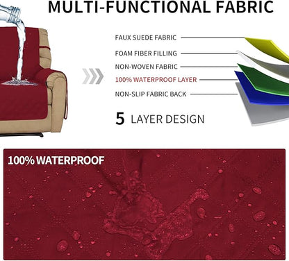 Easy-Going Sofa Slipcover Waterproof Oversized Recliner Chair Cover Non-Slip Fabric Couch Cover for Living Room Washable Furniture Protector for Pets Kids Dog (Oversized Recliner, Christmas Red)