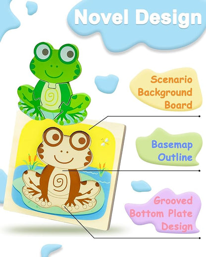 Benresive Wooden Toddler Puzzles Ages 1-3, Montessori Toys for 1 2 3 Year Old Boys Girls, 8 Pack Animal Toddler Toys Gifts for 1 2 3 Year Old Boys Girls, Learning Educational Preschool Toys