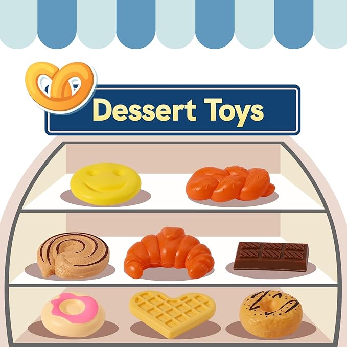 HERSITY Picnic Basket Toys for Toddlers, Kids Play Tea Sets with Teapot Tea Cup Dessert Food and Mat, Pretend Play Kitchen Accessories Tea Party Set Little Girl Boy Age 3 4 5