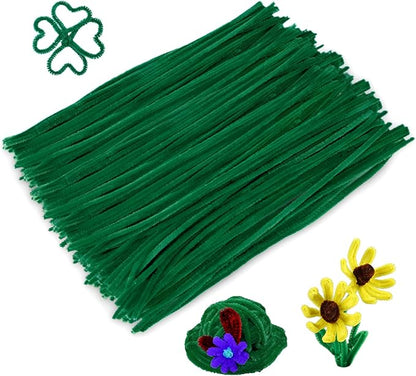 Caydo 300 Pieces Dark Green Pipe Cleaners Craft Supplies Chenille Stems for DIY Craft Projects Easter Decorations, 6mm x 12inch