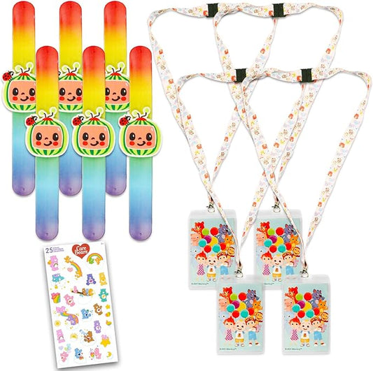 Screen Legends Cocomelon Party Favor Set - Bundle with 6 Slap Bracelets, 4 Lanyards and Stickers | Cocomelon Birthday Supplies and Goodie Bag Stuffers for Kids