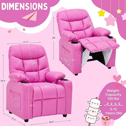 Marshmallow Larger Kids Reclining Chair Leather Recliner Sofa Children Ages 3-12