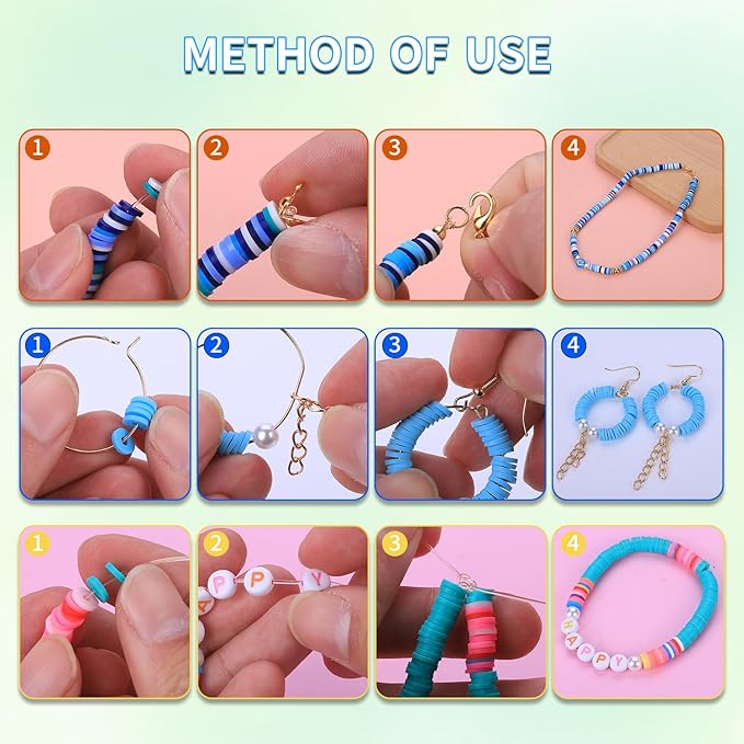 Clay Beads Bracelet Making Kit, 6500 Pieces, 24 Colors, Preppy Beads with Charms, DIY Jewelry Crafts for Kids 6-13