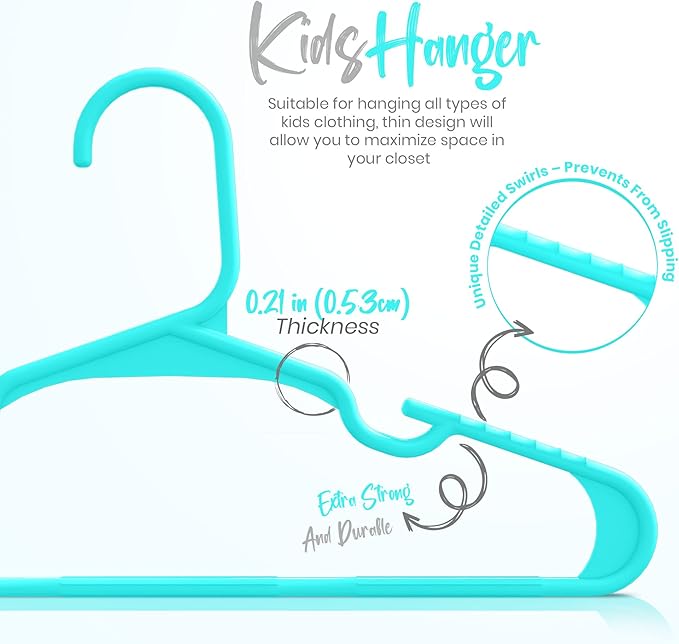Utopia Home 20 Pack Kids Hangers - 11.5 Inch Plastic Baby Hangers for Closet - Childrens Hanger for Clothes & Infant Hanger for Closet - Ideal for Everyday Standard Use (Teal)