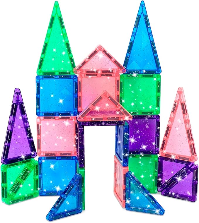 CreateOn Crayola Mini Magnetic PIP-Tiles, Building Set for Kids, Magnetic Building Easter Toys for Kids, STEM Travel Toys for Boys and Girls Ages 3+, 24-Piece Set (Glitter)