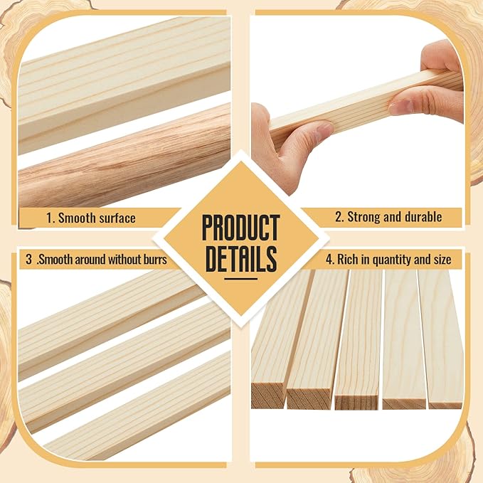 FairySandy 11 Pcs Pottery Teaching Rolling Mud Stick Guide and Wood Rolling Pin Set Include 10 Pcs 15.8 x 0.8 Inches Mudboard Guide and Clay Roller Tools for Manual Self Made Clay Gift Decoration