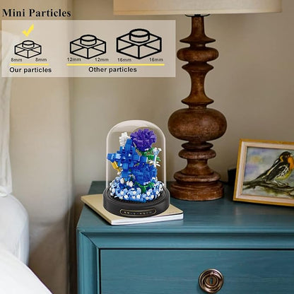 Roses Flower Bouquet Set,Mini Bricks Botanical Collection Flowers Building Blocks,Assembly Bonsai Tree Friends Sets, Valentine's Anniversaries Birthday Gift for Women Friends Adults(Blue)