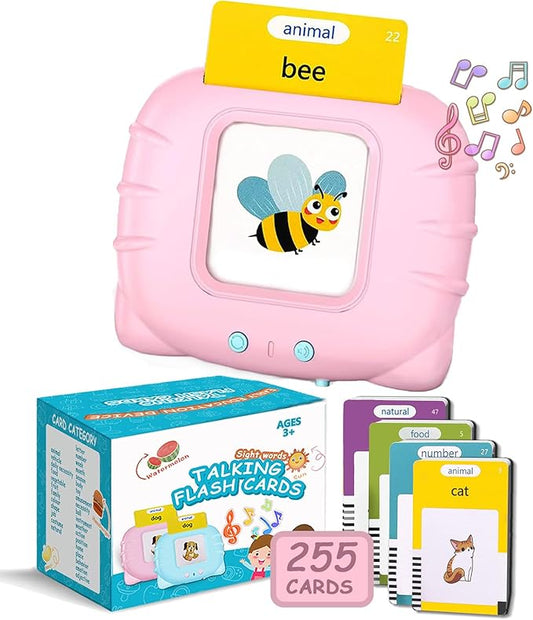 Talking Flash Cards for Toddler 510 Sight Words Early Educational Montessori Toys, Autism Sensory Toys Speech Therapy Toys for Boys Girls Gift Preschool Learning Resource (Pink_255 Cards)