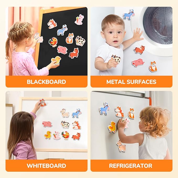 Wooden Fridge Magnets for Kids – 10 Cute Farm Animals Refrigerator Magnets for Toddlers, Large Kids Magnetic Toys, Fun Educational Learning Gifts for Toddlers 2 3 4 5 Years Old