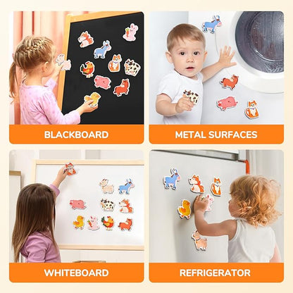 Wooden Fridge Magnets for Kids – 10 Cute Farm Animals Refrigerator Magnets for Toddlers, Large Kids Magnetic Toys, Fun Educational Learning Gifts for Toddlers 2 3 4 5 Years Old