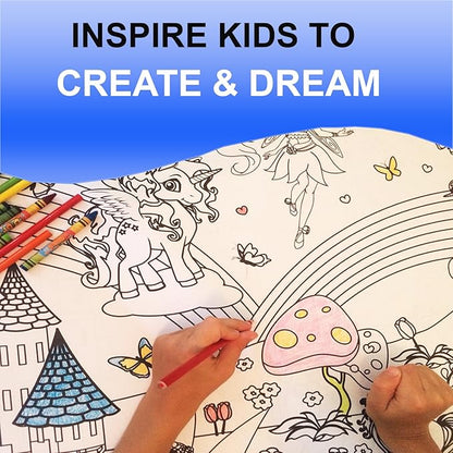 ALEX Art Giant Coloring Poster Unicorn and Fairy - Wall Coloring Posters for Kids - Large Coloring Poster to Color - Jumbo Coloring Sheets Floor Size - Huge Coloring - Big Coloring Pages