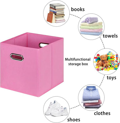 Fabric storage bins Cubes, Fabric Cube Organizer with Handle, Foldable Cube Bins for Cloth or Accessary Storage, 11x11x11, Set of 6, (Pink)