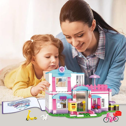 BRICK STORY Dream Girls Friends House Building Sets Beach House for Girls 319 PCS Seaside Villa with Swing Sun Lounger Building Kit Play Set Toys for Kids Aged 6-12