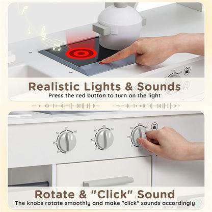 SainSmart Jr. Kitchen for Kids, Wooden Play Kitchen with Toy Storage System, Toy Kitchen Set with Plenty of Play Features, Kids Play Kitchen Designed, Gift for Ages 3+ White