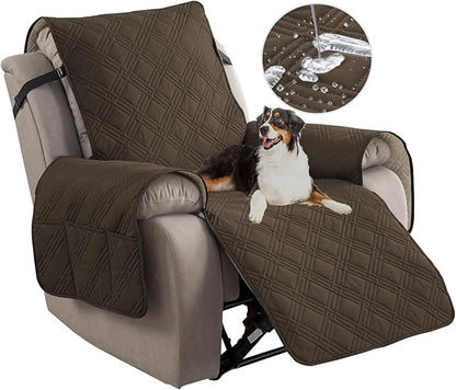Easehomey 100% Waterproof Recliner Chair Covers, Non Slip Dog Chair Cover Furniture Protector Washable Chair Cover with Pocket, Elastic Straps for Kids,Pets,Dogs (Coffee, 23.6")