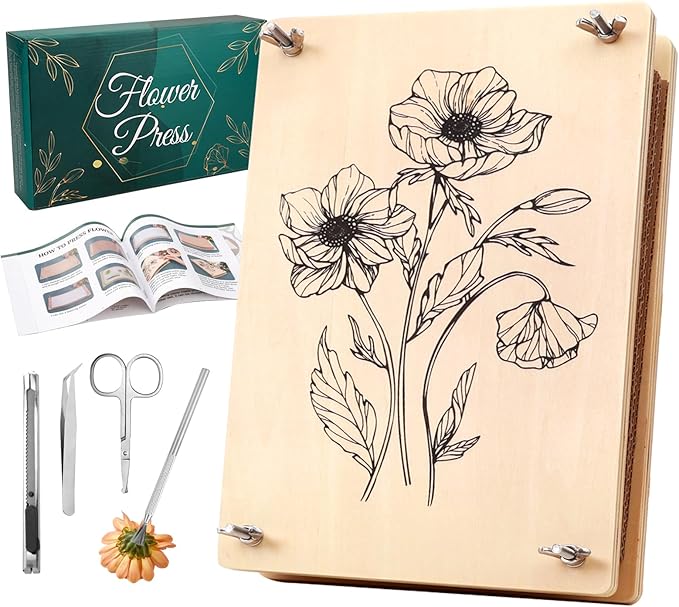 Aboofx Large Flower Press Kit for Adults,10.8"x6.9" 6 Layers Wooden Flower Pressing Kit for Pressed Flowers Herbs Leaf, DIY Flowers Preservation for Bookmark Wedding, Art & Craft Kits Gift for Adult