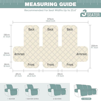 TAOCOCO Recliner Sofa Slipcover Couch Covers for 3 Cushion Couch, Pet Sofa Cover for 3 Seat Recliner Sofa, Washable Reclining Sofa Cover Furniture Protector with Elastic Straps(3 Seater, Mint)