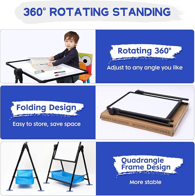 Art Easel Double Sided Whiteboard & Chalkboard 26inch-43inch Height Adjustable & 360°Rotating Easel Stand with Accessories