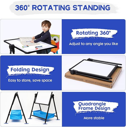 Art Easel Double Sided Whiteboard & Chalkboard 26inch-43inch Height Adjustable & 360°Rotating Easel Stand with Accessories