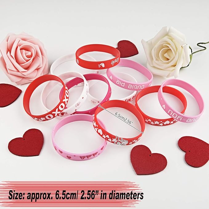 FEPITO 35 Pieces Valentine’s Day Rubber Wristband Silicone Wristbands Rubber Band Bracelets for Party Favors School Gifts Supplies