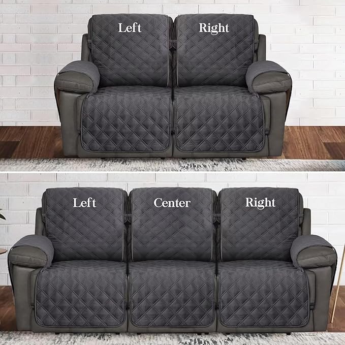 TOMORO Non-Slip Recliner Sofa Cover - 100% Waterproof Recliner Chair Slipcover Furniture Protector, Washable Couch Cover with Elastic Straps for Dog and Kids, Dark Gray, 23 Inch Middle