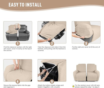 KinCam Recliner Covers, Stretch Reclining Chair Covers, Recliner Sofa Slipcovers Stripe Jacquard Recliner Couch Covers Furniture Protector Covers for Pet Kid (2 Seater, Vanilla)
