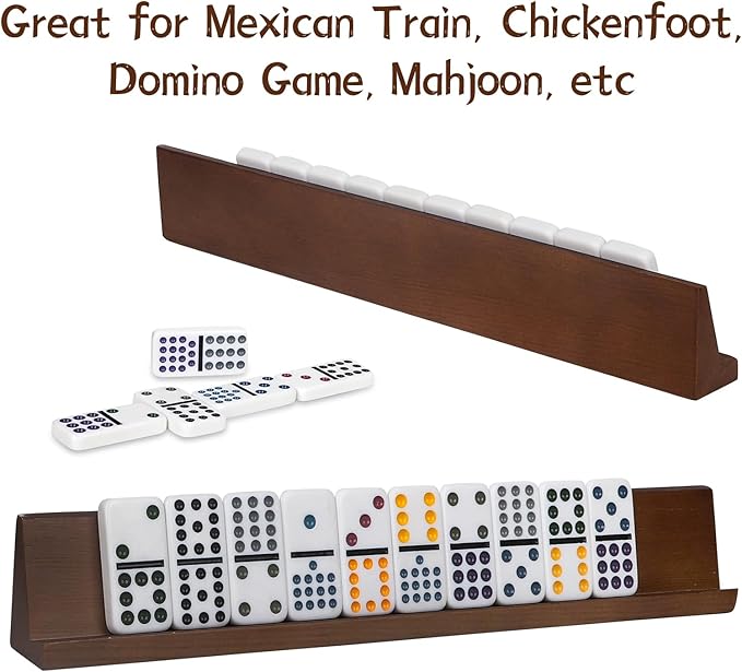 Domino Racks 4packs - Authored Design Nut Brown Tile Holders for Dominoes Set Mexican Trains Mahjoon Chickenfoot