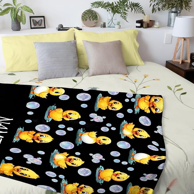 Custom Name Ducks And Bubbles Blanket Adult duck Blanket Kids Funny Blanket Suitable for Bedroom bed sofa Crib Couch Chair outdoor All Season Items That Yellow Duck Lovers Will Love 40"x30"for Pets