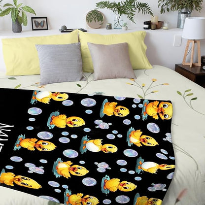Custom Name Ducks And Bubbles Blanket Adult duck Blanket Kids Funny Blanket Suitable for Bedroom bed sofa Crib Couch Chair outdoor All Season Items That Yellow Duck Lovers Will Love 80"x60"for Adult