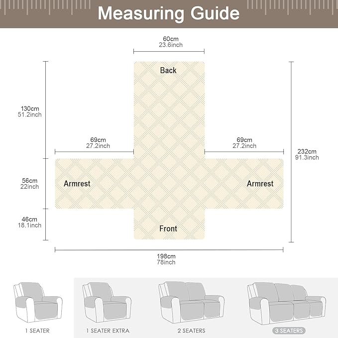 TAOCOCO 100% Waterproof Reclining Chair Cover, Non Slip Chair Covers for Recliners with Arms, Washable Recliner Chair Cover Furniture Protector for Kids, Pets(Recliner Chair, Taupe)