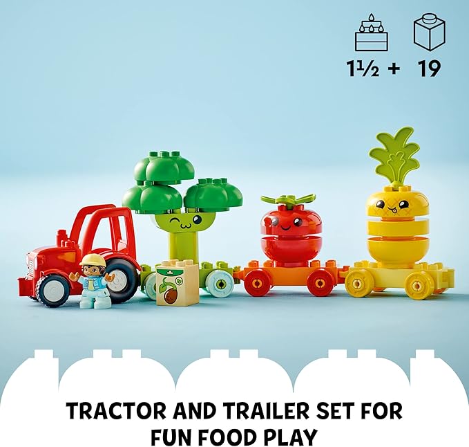 LEGO DUPLO My First Fruit and Vegetable Tractor Toy 10982, Stacking and Color Sorting Toys for Babies and Toddlers Ages 1 .5-3 Years Old, Educational Early Learning Set