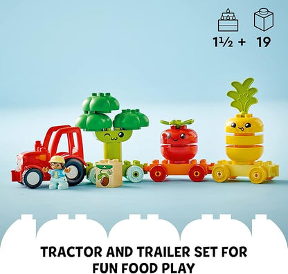 LEGO DUPLO My First Fruit and Vegetable Tractor Toy 10982, Stacking and Color Sorting Toys for Babies and Toddlers Ages 1 .5-3 Years Old, Educational Early Learning Set