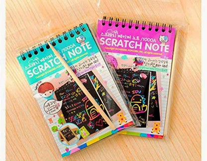 Kidivo Small Size Kid's Rainbow Scratch Book Magic Doodle Scratch Art Activity 2 Notebooks Or Note Pad of 8 Pages with One Stick for Arts and Crafts Kids (Small Size) Pack of 2 Multicolor