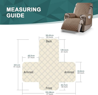 Ruaozz 100% Waterproof Recliner Chair Cover Non-Slip Reclining Cover for Recliner Chair Washable Chair Seat Cover with Elastic Straps for Kids, Dogs, Pets (Light Brown, 23'')