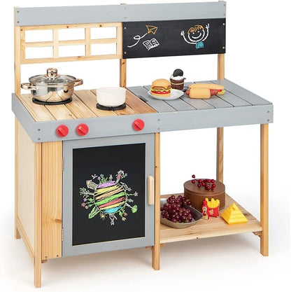 HONEY JOY Mud Kitchen, Wooden Outdoor Play Kitchen for Toddlers, Removable Sink, Chalkboard, Kids Kitchen Playset, Mud Table, Pretend Play Mud Kitchen for Kids Outdoor, Gift for Boys Girls