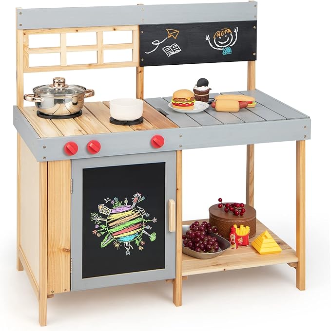 HONEY JOY Mud Kitchen, Wooden Outdoor Play Kitchen for Toddlers, Removable Sink, Chalkboard, Kids Kitchen Playset, Mud Table, Pretend Play Mud Kitchen for Kids Outdoor, Gift for Boys Girls