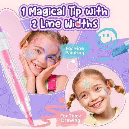 Face Painting Kit for Kids Makeup Set Toys, Washable Marker Girls Make Up Face Body Tattoo Pens, Toddler Toy Makeup Cosmetic for Ages 4-12 Year, Winter Gift for Pretend Play Dress Up Party