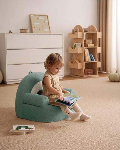Blissful Diary Toddler Chair Comfy, Foam Kids Chair with Soft Teddy Plush, Toddler Reading Armchair with Cute Rainbow Designs- Sage Green