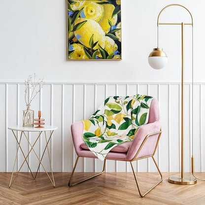 Lemon Fuzzy Blanket 60 x 50 Inch Yellow Lemon with Green Leaves Throw Blanket Bed Blanket Soft Warm Spring Summer Blanket for Adults Kids Gift Home Chair Sofa Couch