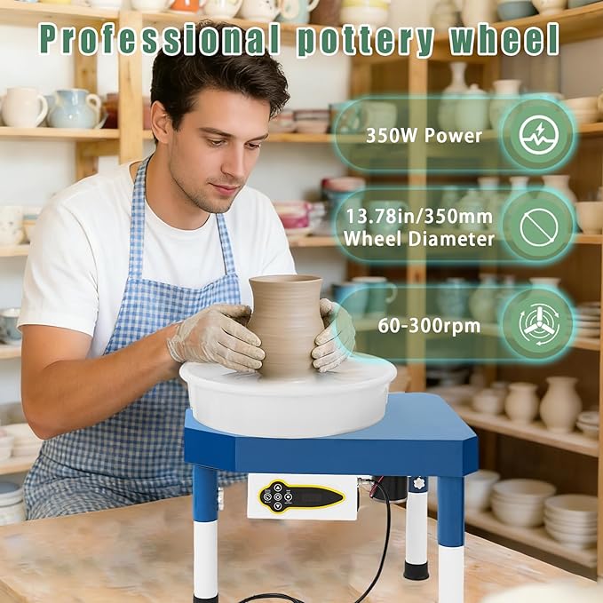 450W 14" Electric Pottery Wheel with LCD Panel Adjustable Speed Foot Pedal,Detachable Basin,Heighten Desk Legs,Clay Toolfor Kids, Adults, Beginners, Home DIY & Professional Pottery Making