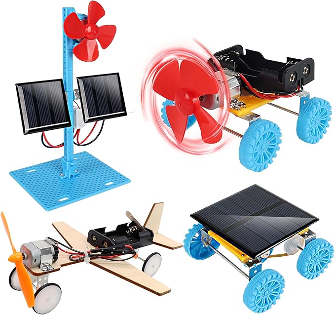4 in 1 Solar Power & Electric Motor STEM Kits,Science Experiment Projects for Kids Beginners,Electronic Assembly Solar Powered Toy Kit,DIY Educational Engineering Experiments for Boys and Girls