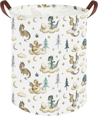 Dinosaur hamper,Dinosaur Collapsible Kid Room Basket,Cloud moon star dragon egg laundry hamper for kids,Nursery hamper,party gift basket,Shelf Book Basket(Cute dinosaurs)