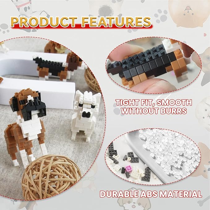 BOROLA 12 Different Pet Dog Building Blocks Set Educational Toy Realistic Fun Animal Assembly Kit Toys Games